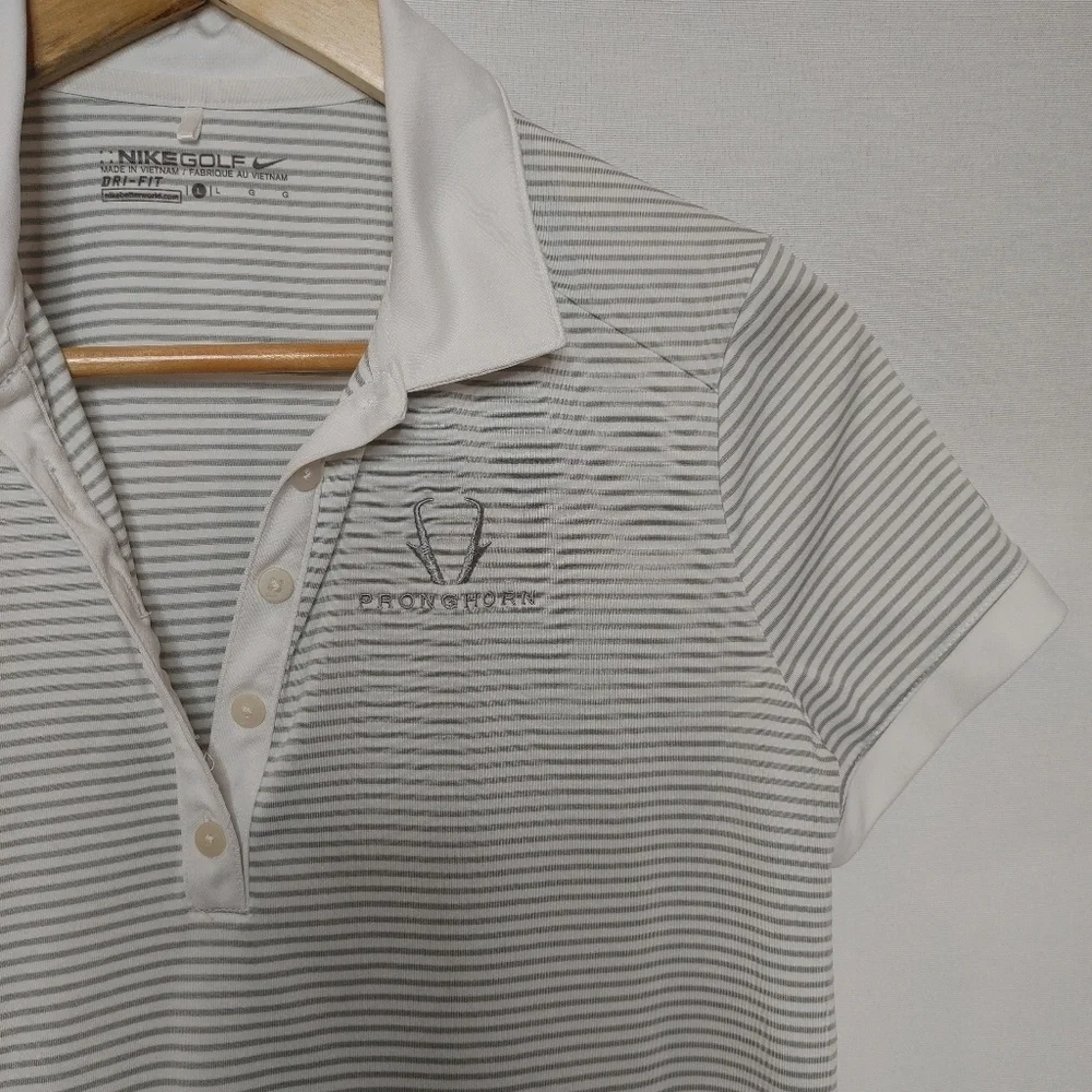 Nike Women's Golf Polo Shirt Short‎ Sleeve Gray White Stripe 725585-100 Large L